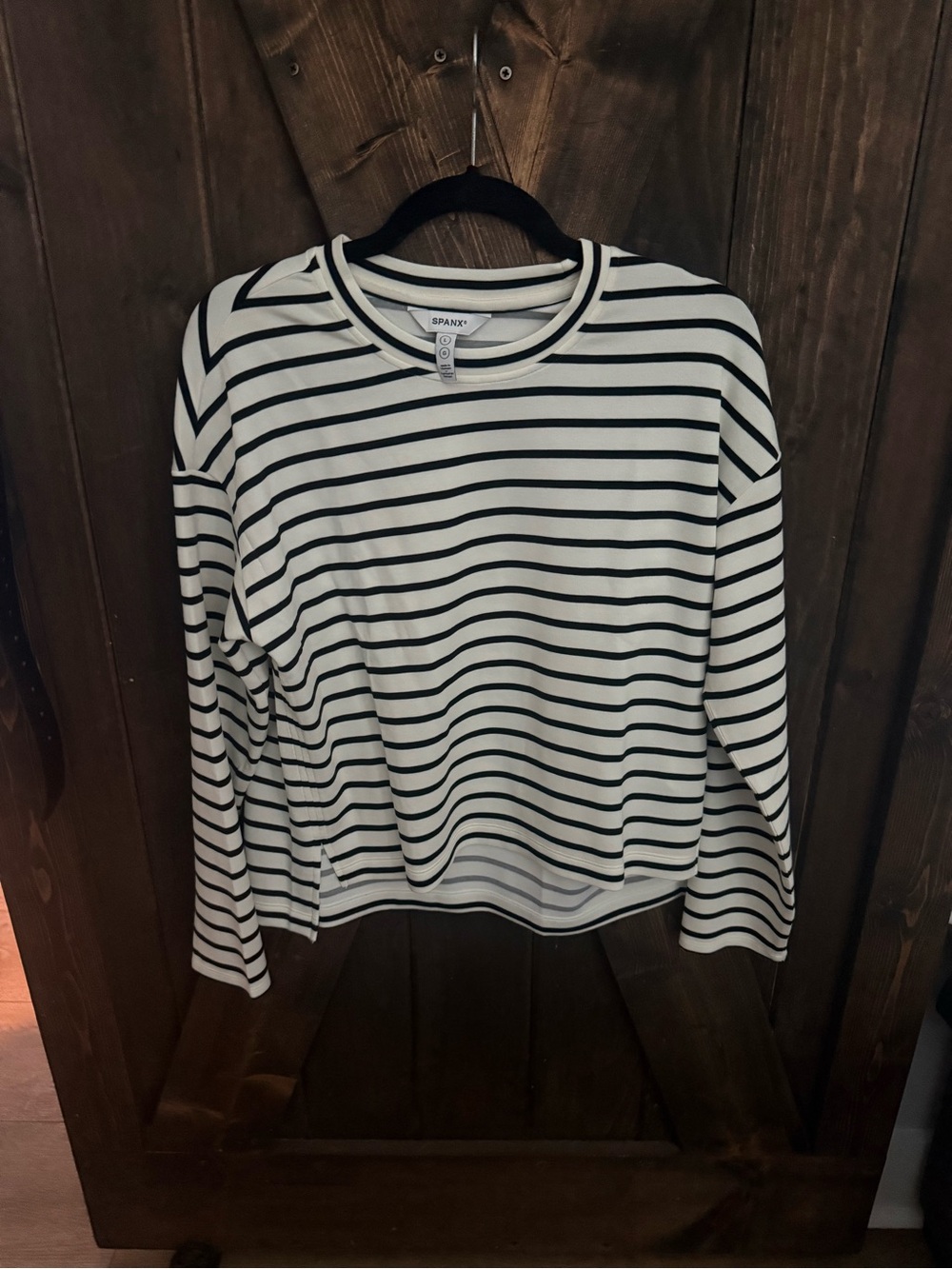 SPANX Black & White Striped Long-Sleeve Crew Tee